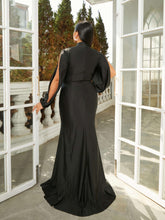 Plus Stand Collar Cutout Mermaid Black Dress